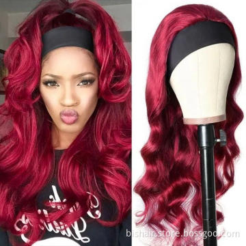 BIS Wholesale 150% Density Headband Wig Human Hair Hot Red Body Wave Wig Brazilian Remy Hair Machine Made Wigs for Black Women